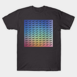 Flying Birds Black Silhouette Pattern w/ Colorful Background T-Shirt